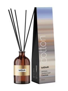Аромадиффузор для дома LoliDom Хлопок, с палочками, 50 мл