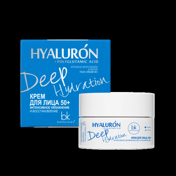 Крем для лица HYALURON Deep Hydration 50+ интенсивное увлажнение и восстановление 48г, Белкосмекс