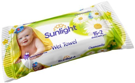 Салфетки влажные Sunlight 15шт+2шт. Ромашка, Rio International