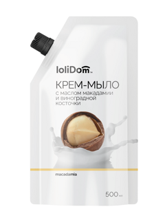 Крем-мыло жидкое LoliDom с маслом макадамии и виноградной косточки (дой-пак), 500 мл