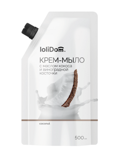 Крем-мыло жидкое LoliDom с маслом кокоса и виноградной косточки (дой-пак), 500 мл