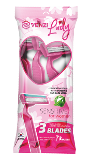 Станок бритвенный Venzi LADY женский, одноразовый, 3 лезвия, пакет 3 шт,Green Paper